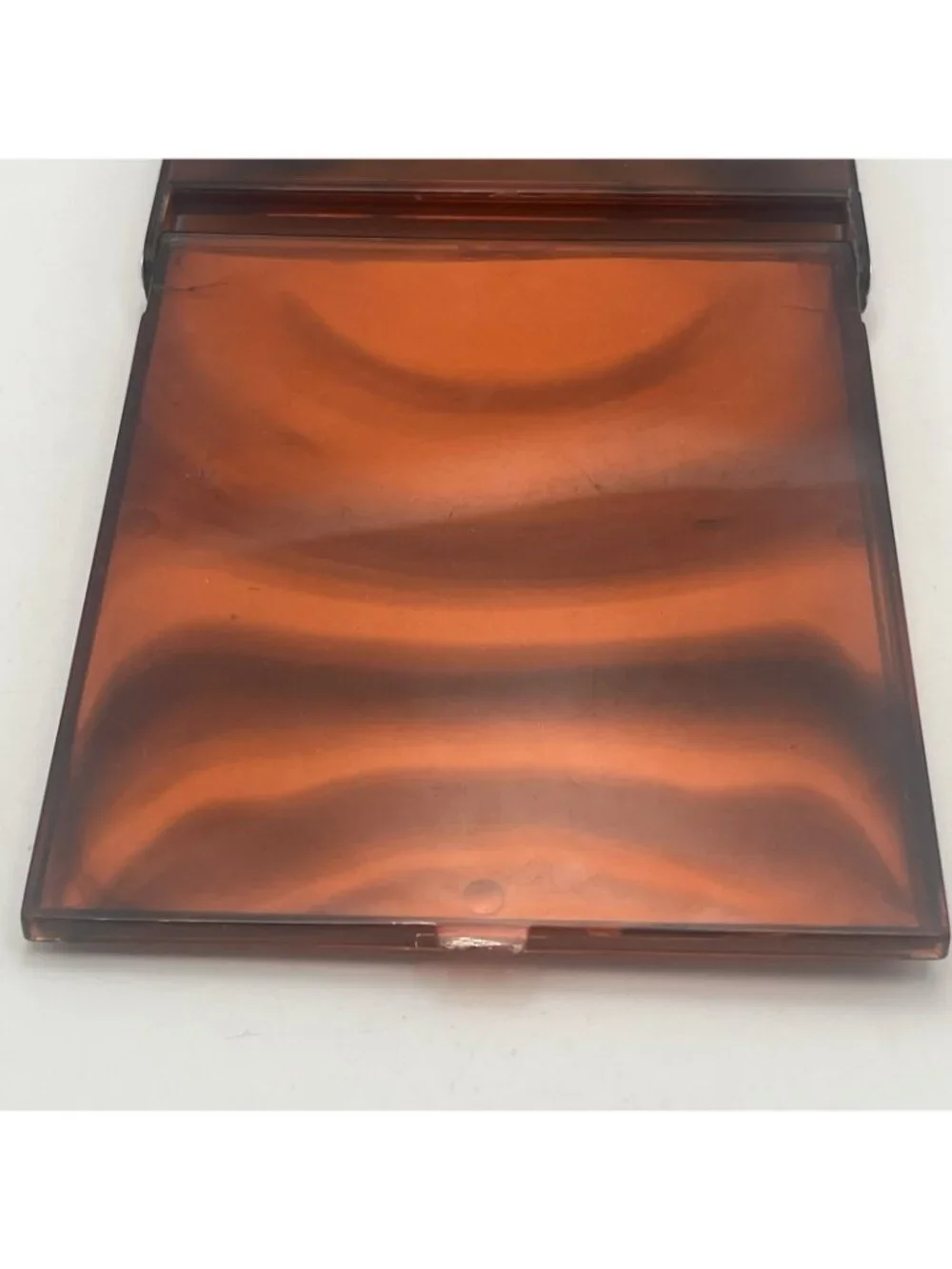 Vintage Brown Lucite Large Compact Mirror 2 Sides Magnification and Normal